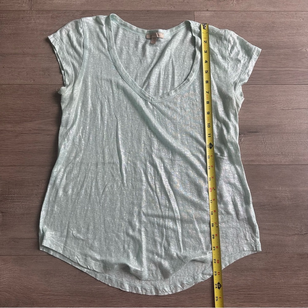Bordeaux shimmer linen v-neck t-shirt - size medium - light teal w/ silver shimm - Picture 2 of 6
